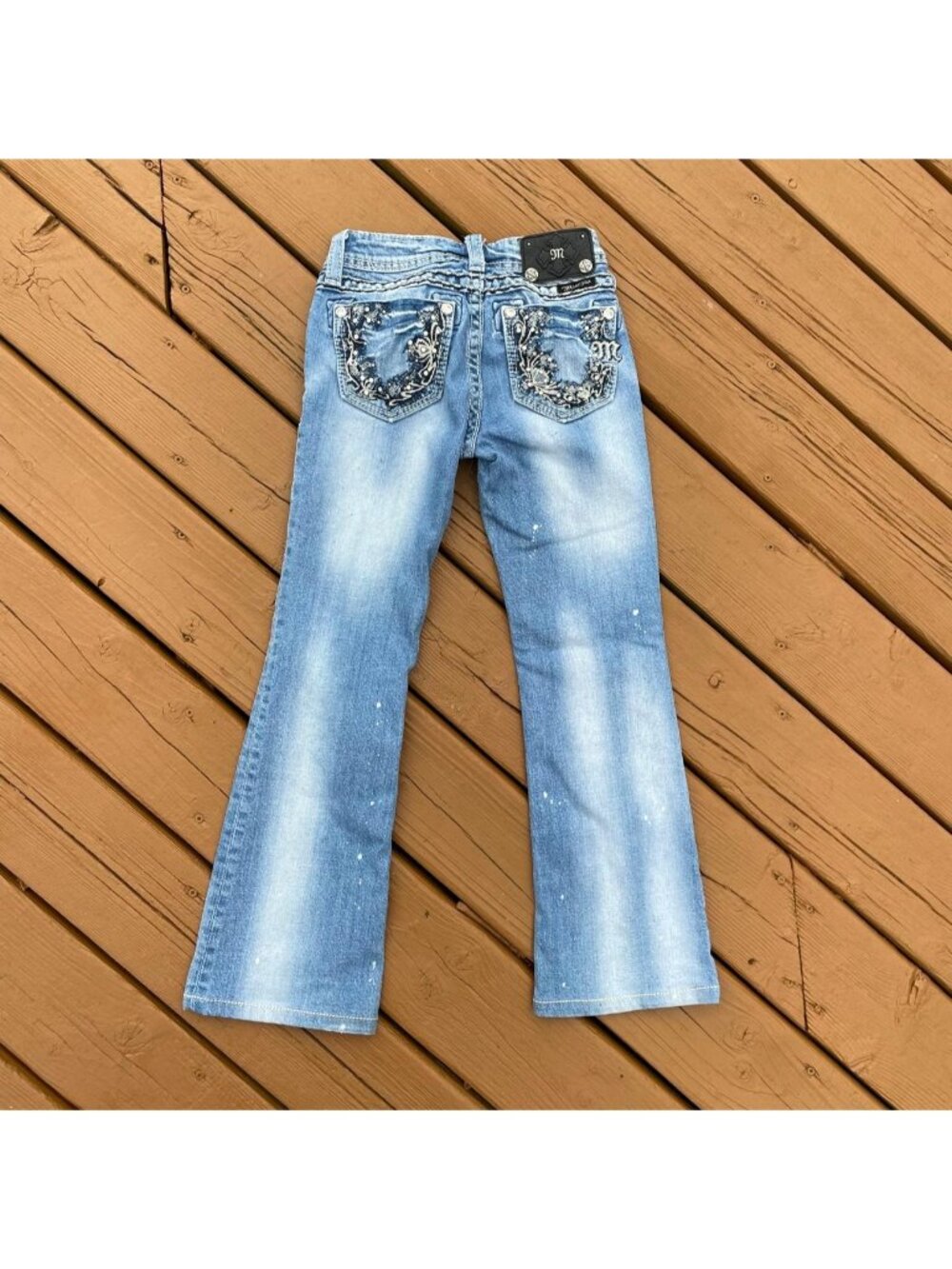 Miss Me girls boot cut jeans with rhinestones and embroidered back pockets